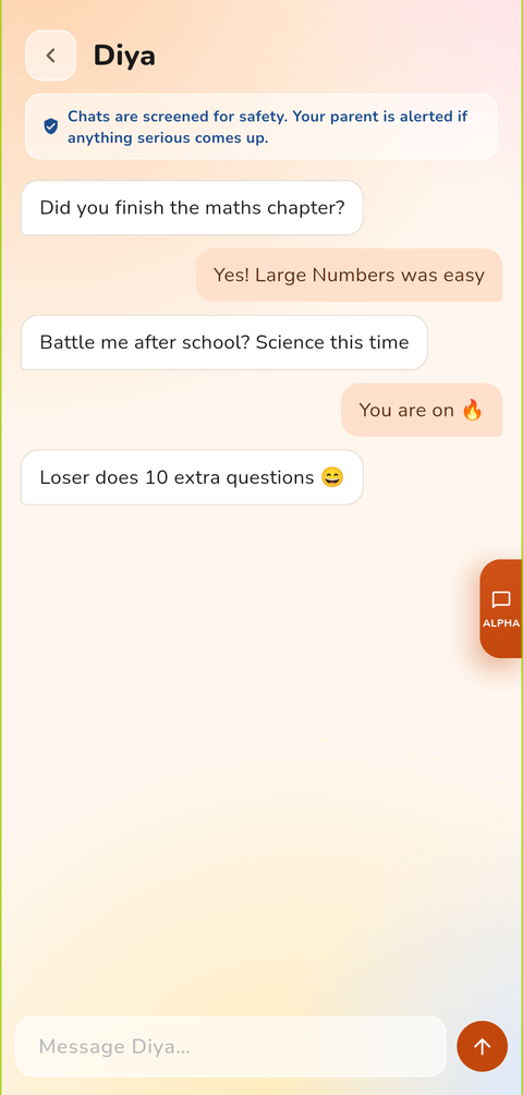 Chat screen showing the moderation banner and a blocked unkind message