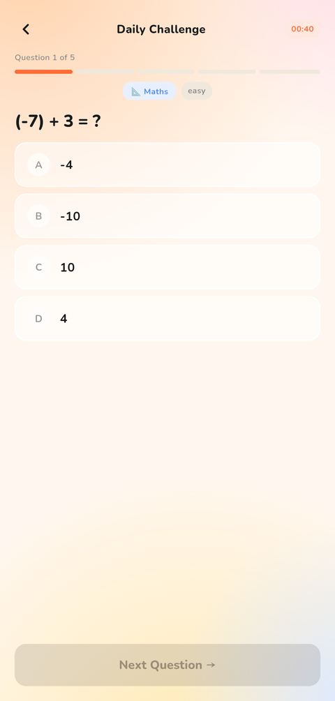 A quiz question with four answer options