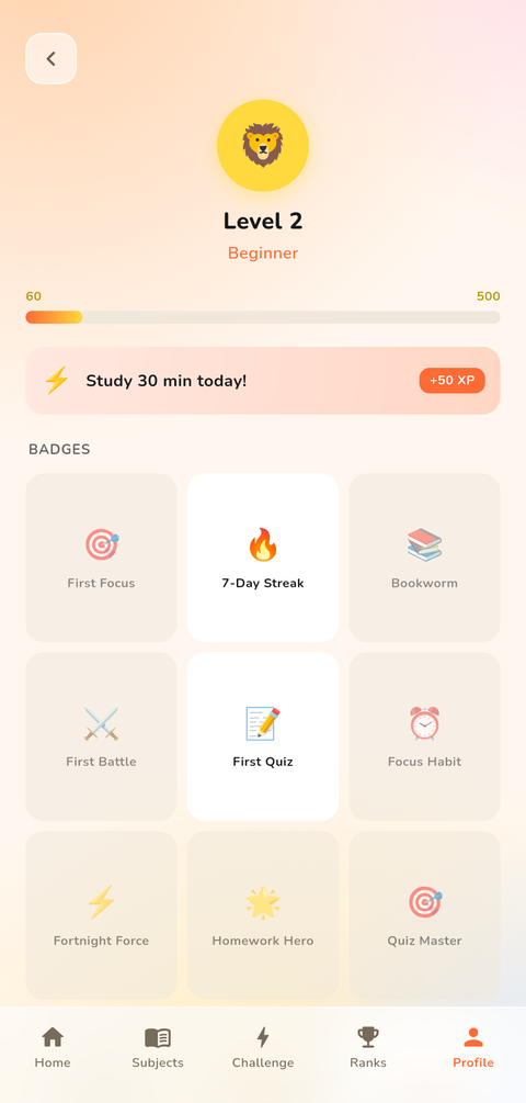 Badges and XP earned